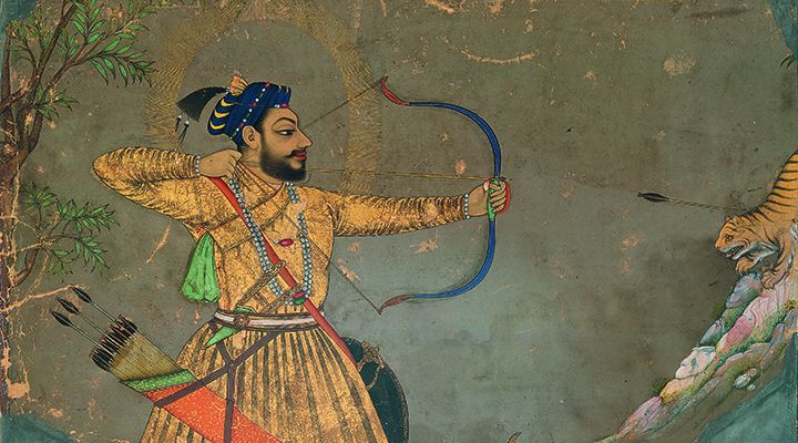 Painting of Sultan ‘Ali ‘Adil Shah II of Bijapur of India which depicts the ruler engaged in a demonstration of his hunting prowess