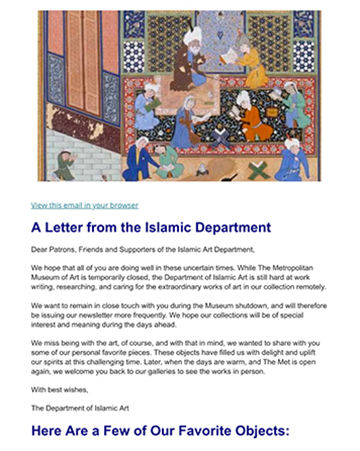 Teaser for the Spring 2020 Islamic Art department newsletter