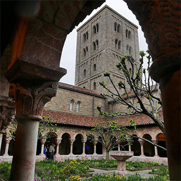 View of a courtyard at The Met Cloisters.