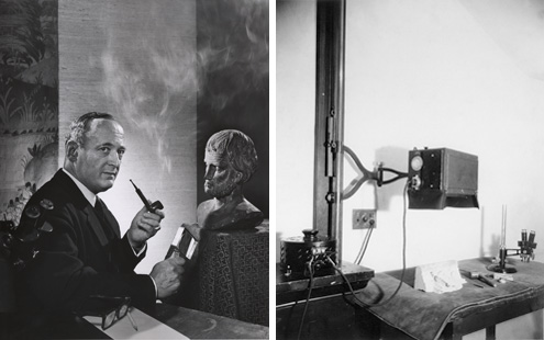 Left: James J. Rorimer, 1964; Right: "Ultra Violet Ray Room Wing F Room 107 Basement Floor," July 2, 1931, (detail)