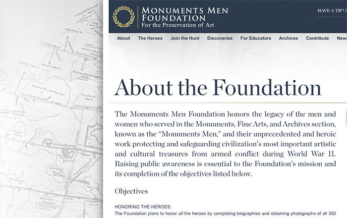 Screenshot of Monuments Men Foundation About page