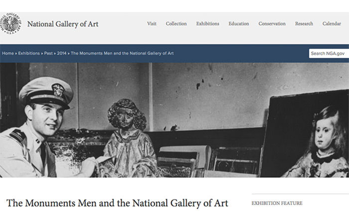 Screenshot of National Gallery of Art Monuments Men page