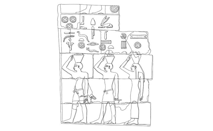 Line drawing of a relief from an ancient Egyptian tomb