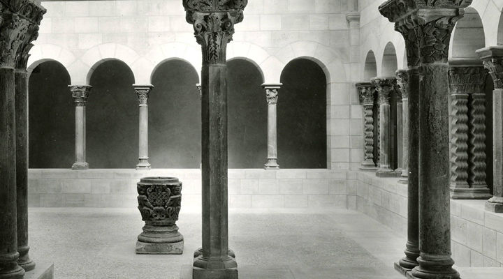 Detail of a 1938 photograph depicting the St. Guilhem-le-Désert Cloister at The Met Cloisters
