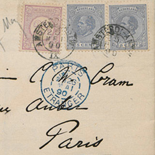 Detail of an envelope with stamps and writing