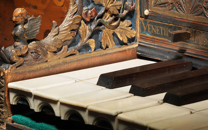 Detail view of a 16th-century spinet