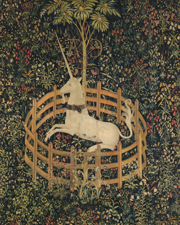 A unicorn in a round fence