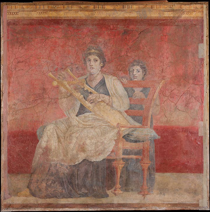 Wall painting of woman playing lyre from the Villa at Boscoreale