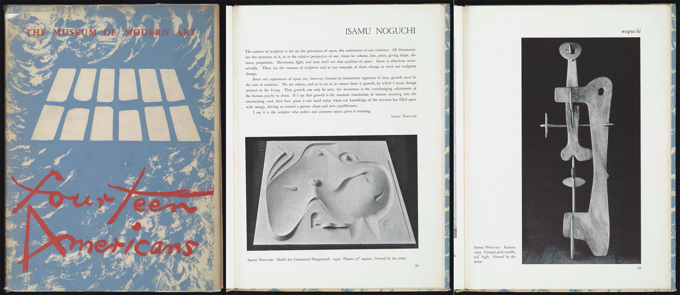 Pages from the exhibition catalogue for 14 Americans, which featured Noguchi's Kouros