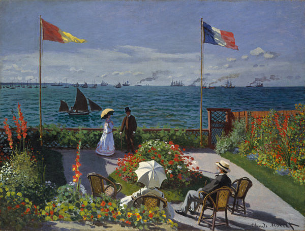 Claude Monet (French, 1840–1926). Garden at Sainte-Adresse, 1867. Oil on canvas; 38 5/8 x 51 1/8 in. (98.1 x 129.9 cm). The Metropolitan Museum of Art, New York, Purchase, special contributions and funds given or bequeathed by friends of the Museum, 1967 (67.241)
