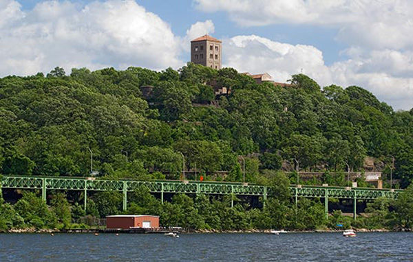 The tower at The Cloisters, as seen from the water