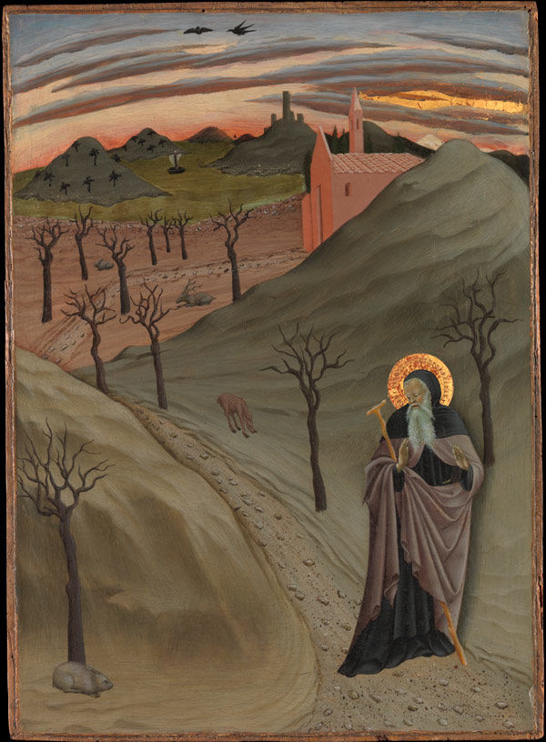 Osservanza Master (Italian, active second quarter 15th century). Saint Anthony the Abbot in the Wilderness, ca. 1435. Tempera and gold on wood; 18 3/4 x 13 5/8 in. (47.6 x 34.6 cm). The Metropolitan Museum of Art, New York, Robert Lehman Collection, 1975 (1975.1.27)