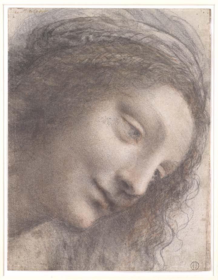 The Head of the Virgin in Three-Quarter View Facing Right, Leonardo da Vinci