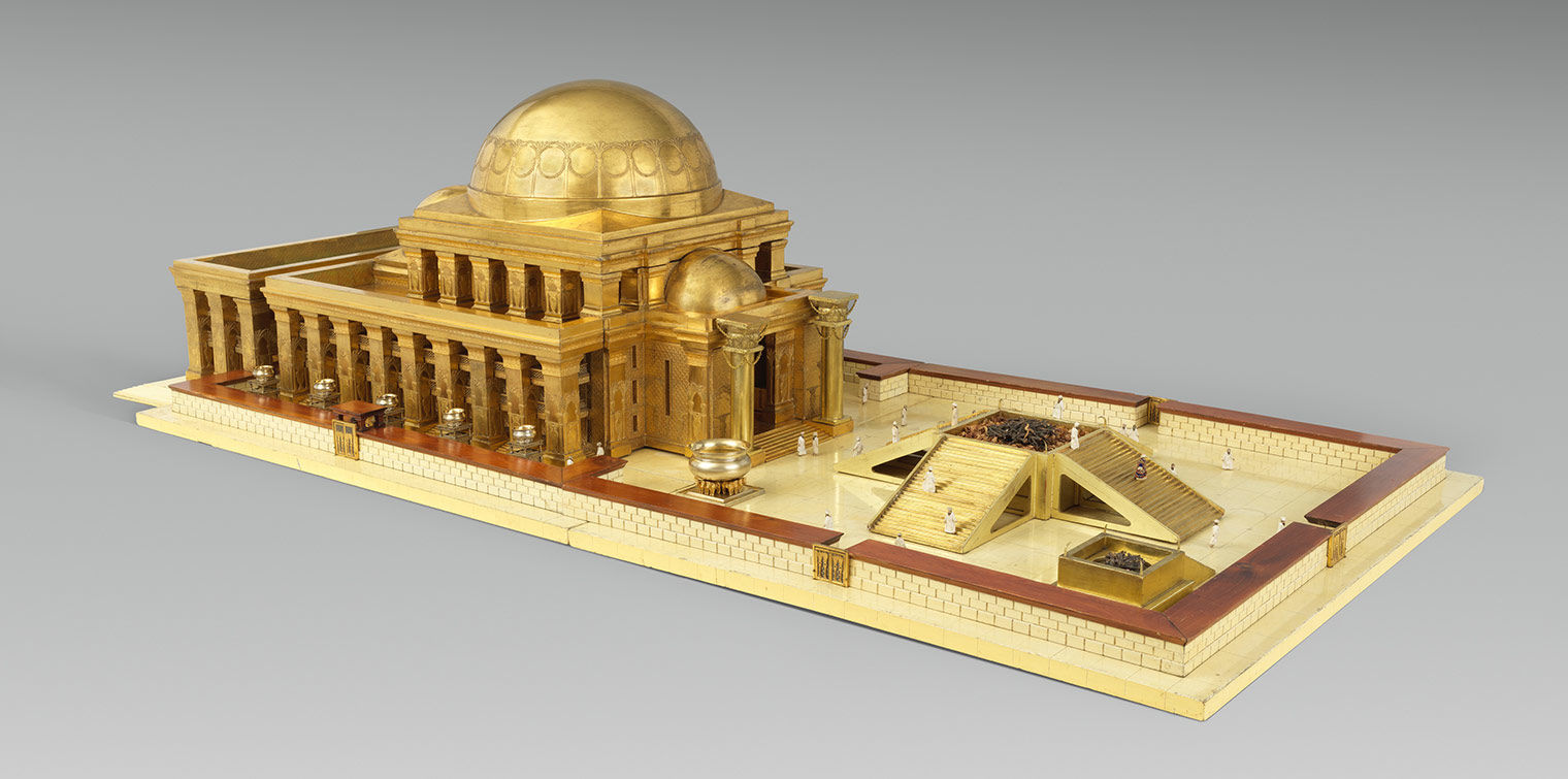 An architectural model of a gold temple