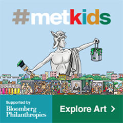 MetKids image of Ancient Greek hero Perseus holding up a paint can