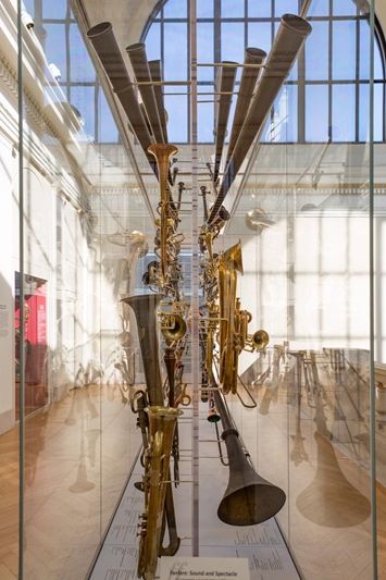 Close-up view of a large tuba in The Met collection