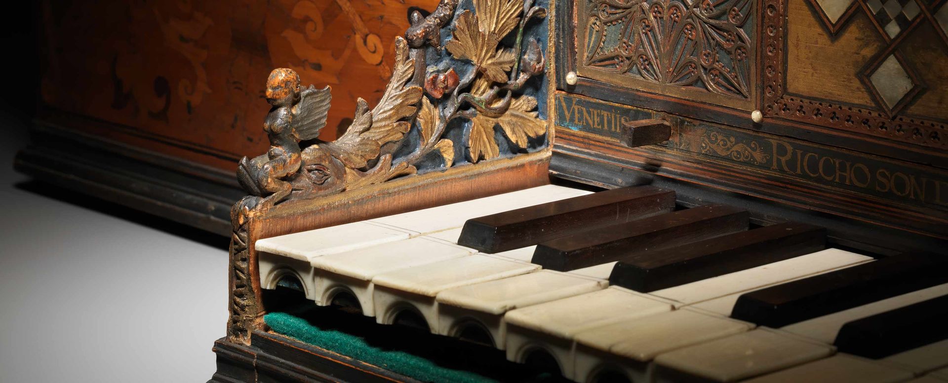 Detail view of a spinet keyboard