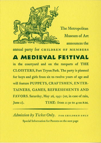 Invitation to the Medieval Festival for Children, 1951