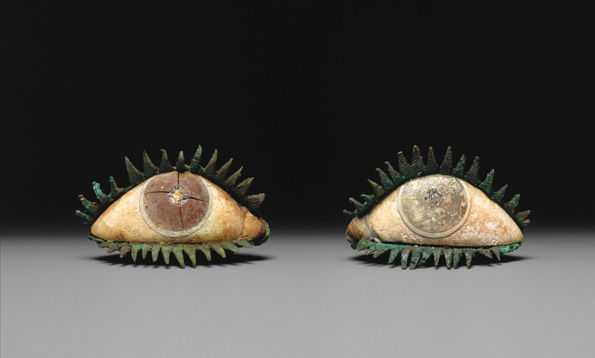Pair of Eyes, Greek, Classical period, 5th century B.C. or later, bronze, marble, frit, quarts, and obsidian.