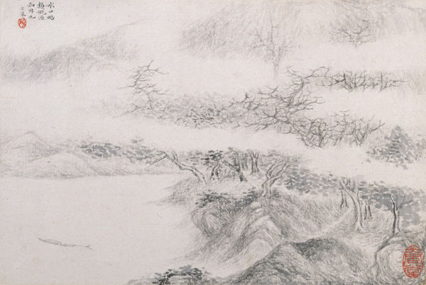 Zhang Feng (active ca. 1628–1662), Landscapes, dated 1644. One leaf from an album of twelve leaves; ink and color on paper. Edward Elliott Family Collection, Gift of Douglas Dillon, 1987 (1987.408.2a–n)