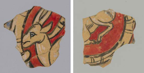 Two watercolors depicting fragments of wall paintings