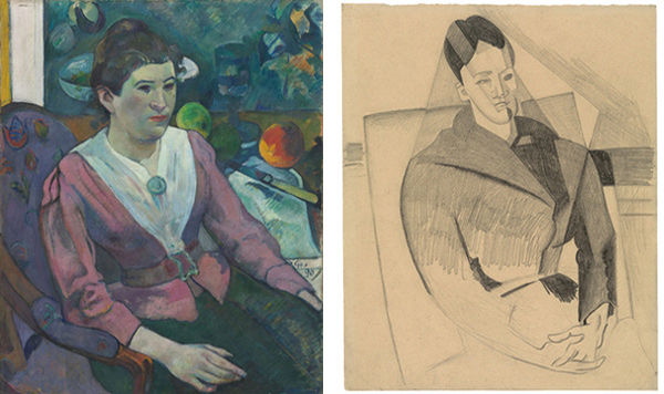 Left: Paul Gauguin (French, 1848–1903) | Woman in Front of a Still Life by Cézanne, 1890 | Art Institute of Chicago, Joseph Winterbotham Collection (1925.753) | Right: Juan Gris (Spanish, 1887–1927) | Portrait of Madame Cézanne after Cézanne, Beaulieu (Beaulieulès-Loches), 1916 | Promised Gift from the Leonard A. Lauder Cubist Collection