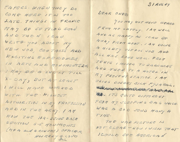 Letter from James J. Rorimer to his family
