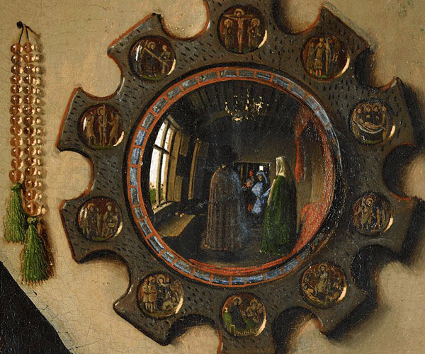 Detail of the mirror in the Arnolfini Portrait
