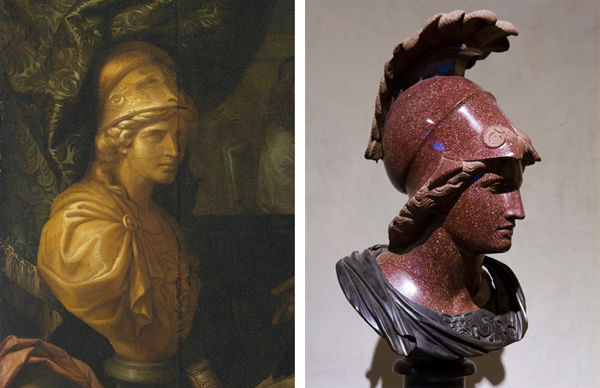 Bust of Minerva in the work and in the Louvre's collection