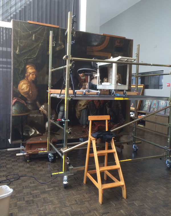 The Jabach portrait, shown in the conservation studio