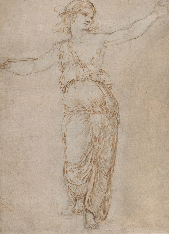 Ink and chalk drawing by Raphael depicting the ancient Roman figure of Lucretia just before committing suicide