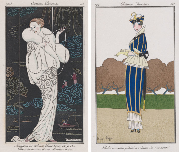 Two designs for women's fashion during the Art Deco period