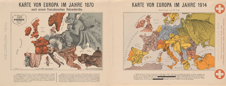 Two maps of Europe, one from 1870 and the other from 1914