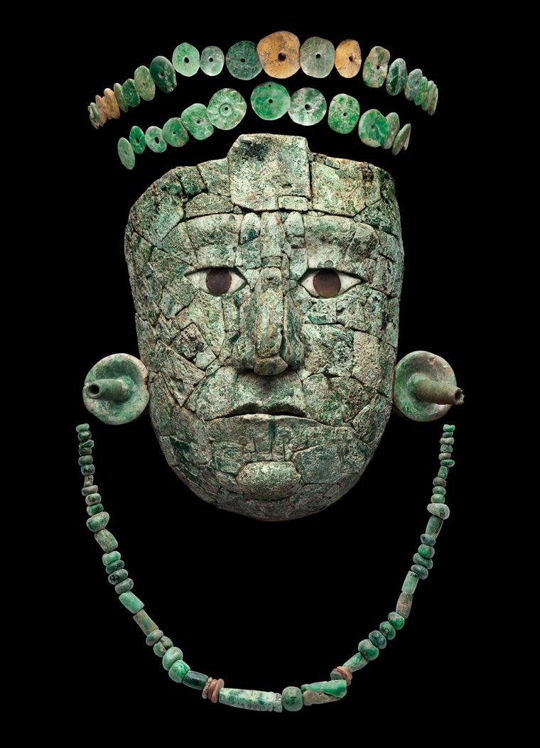A jadeite funerary mask of the 'Red Queen' from the seventh century A.D.
