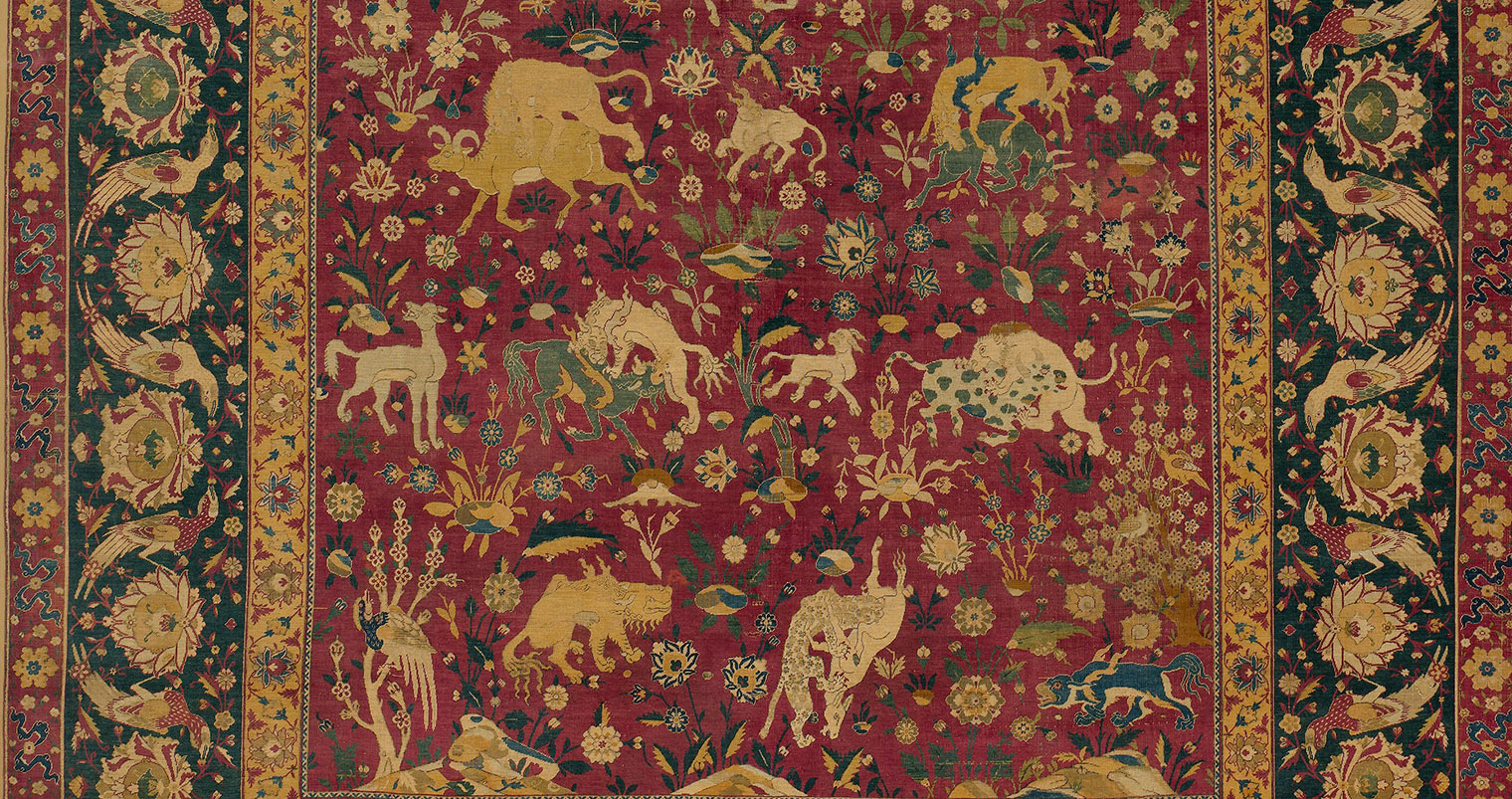 Detail of silk carpet showing animal combat