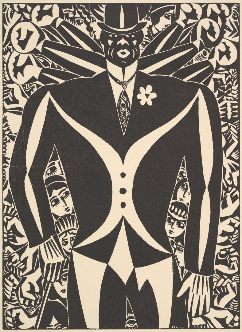 Woodcut print by Frans Masereel from 1921 depicting a boxer in formal attire