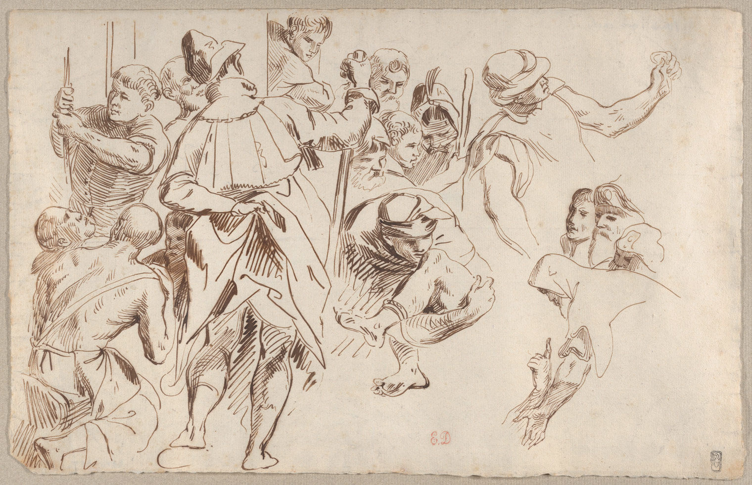 Delacroix sketches of figures from Veronese's "Martyrdom of Saint Sebastian"