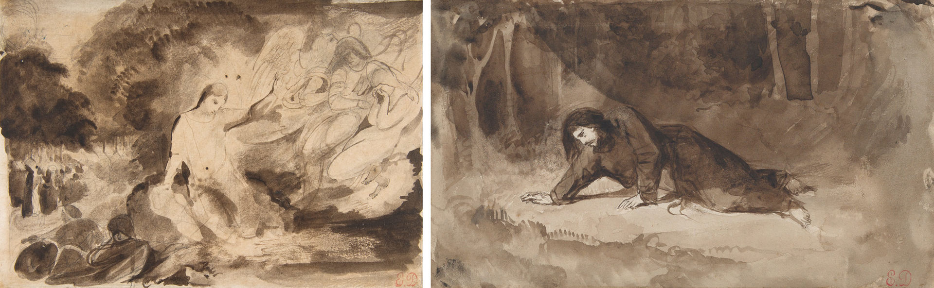 Two drawings by Delacroix of Christ in the Garden