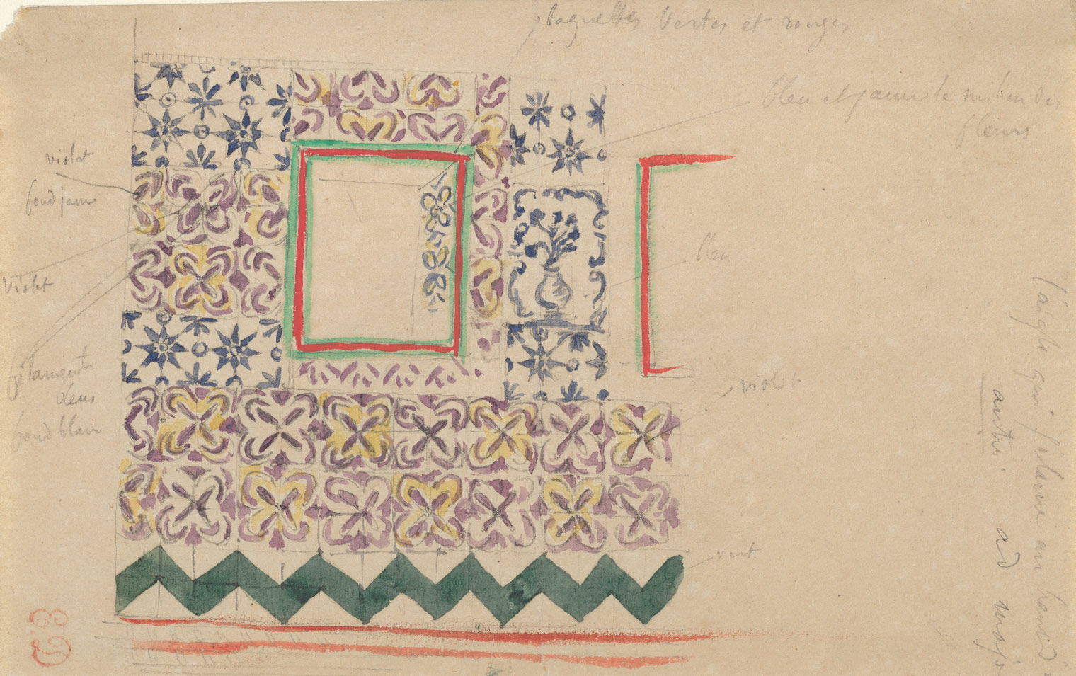 Delacroix drawing of Spanish tiles seen in Morocco