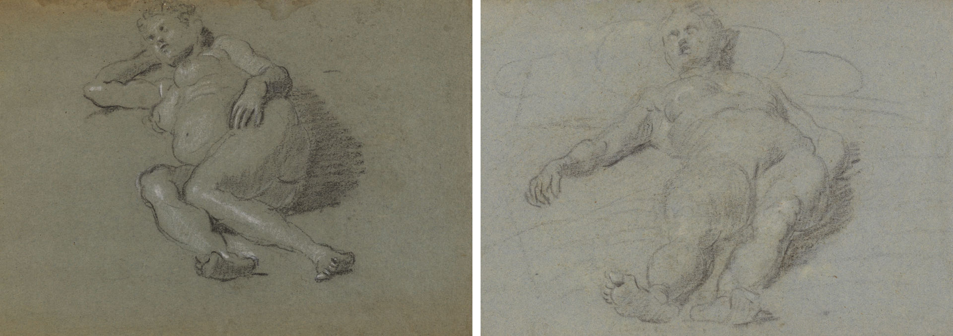 Two drawings of reclining female nudes by Domenico Tintoretto