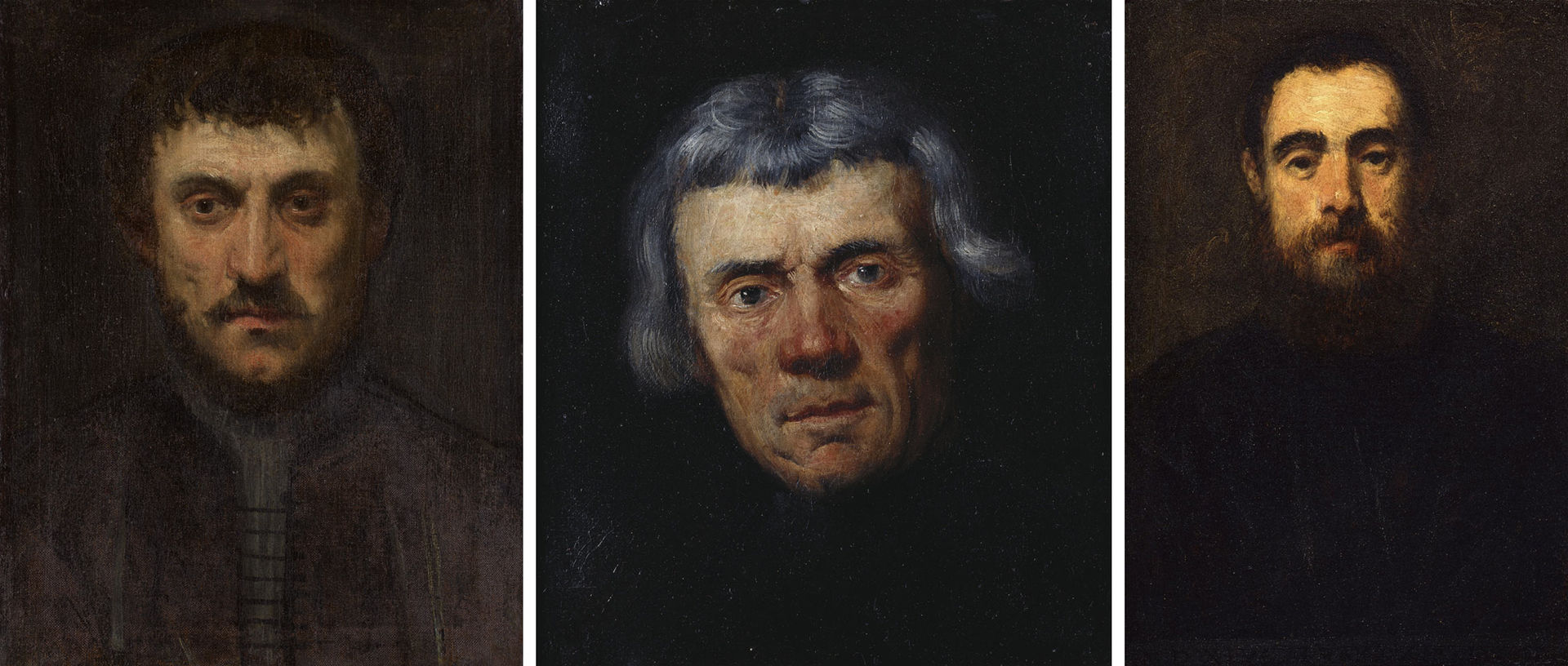 Three dark portraits of men by Jacopo Tintoretto
