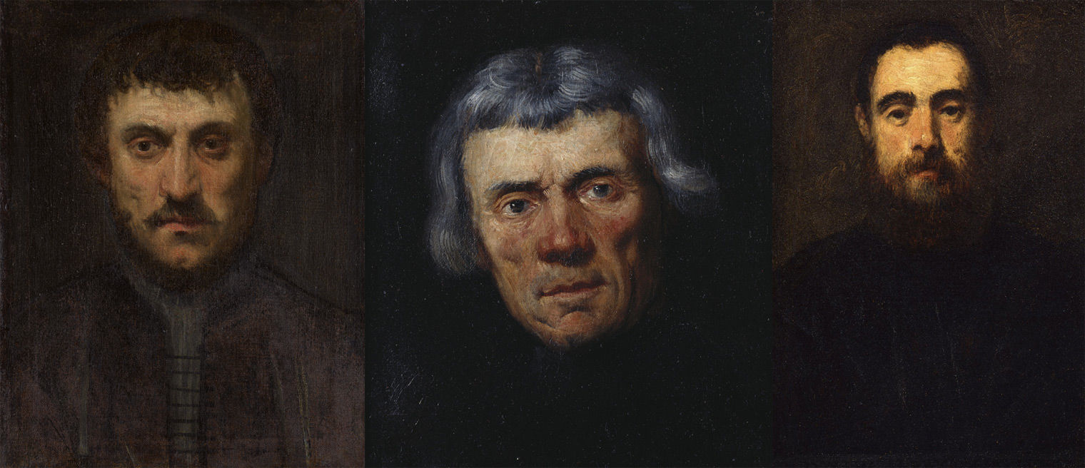 Three dark portraits of men by Jacopo Tintoretto