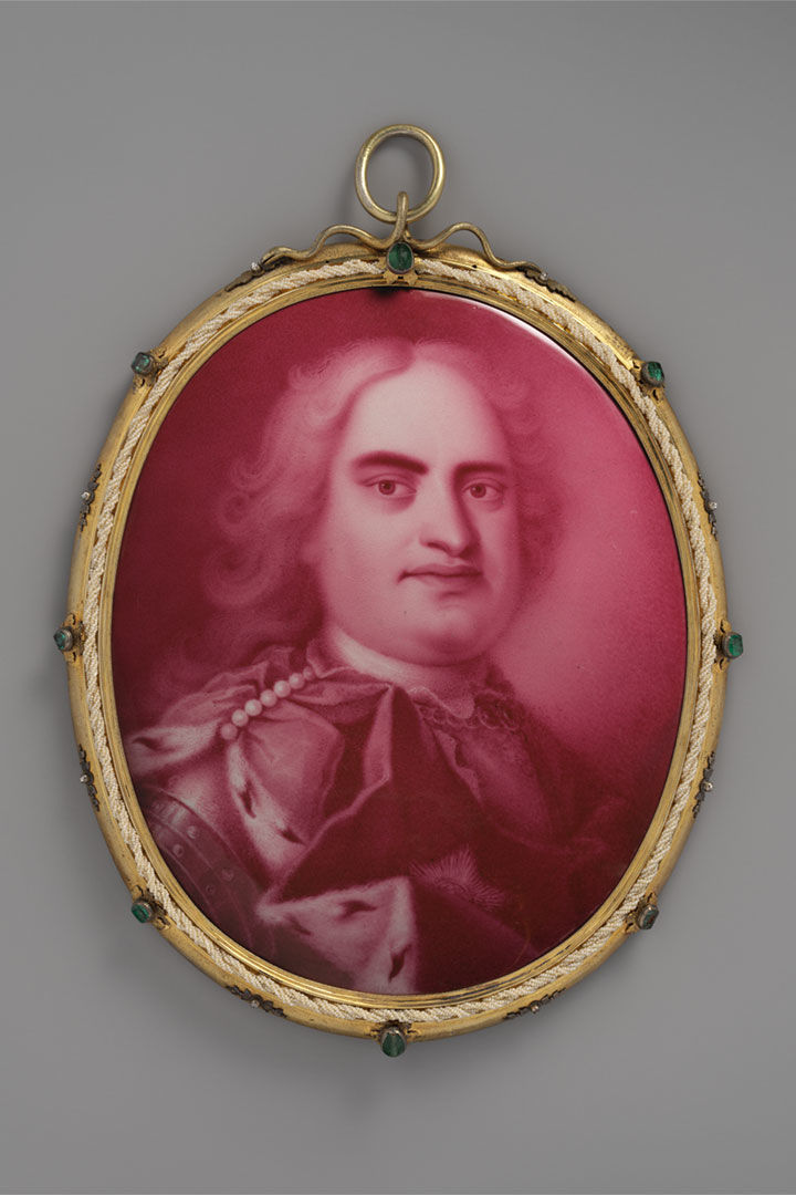A portrait of Augustus II, Elector of Saxony, King of Poland, and Grand Duke of Lithuania carved in enamel on copper