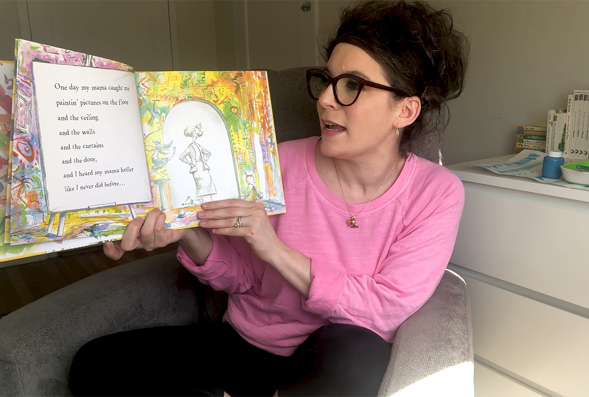 Met Educator in Charge Emily Blumenthal reads a children's book during a storytime that streamed on April 9, 2020.