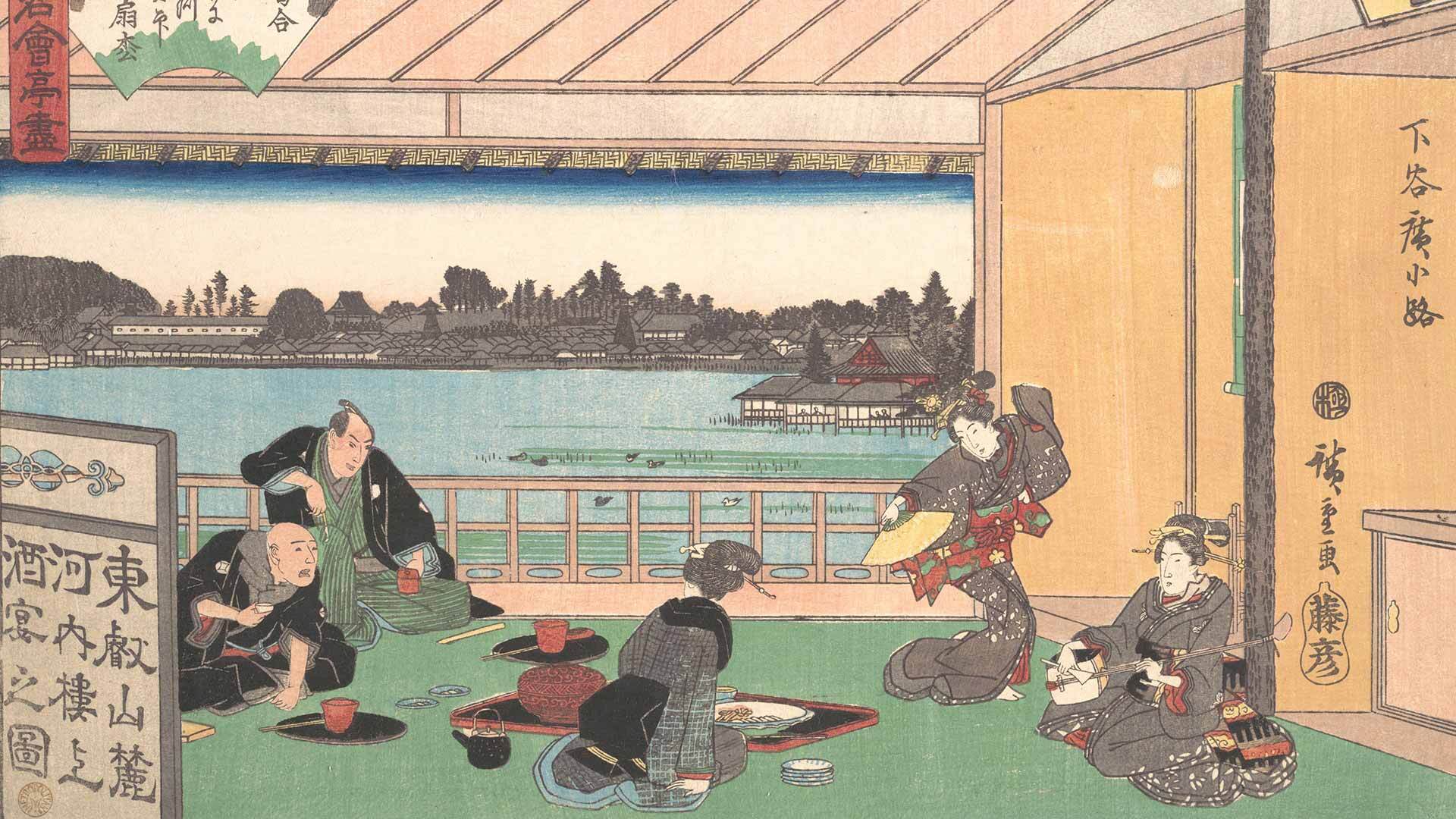 A painting of a teahouse