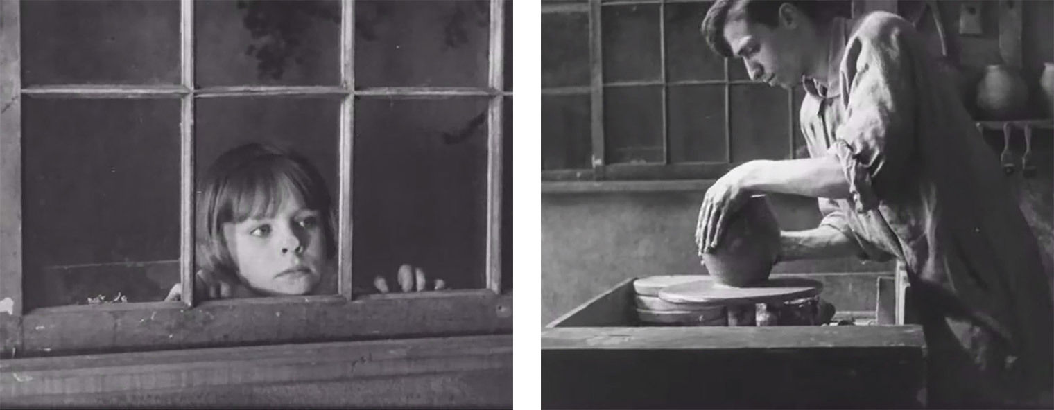 Two black-and-white stills from The Pottery Maker