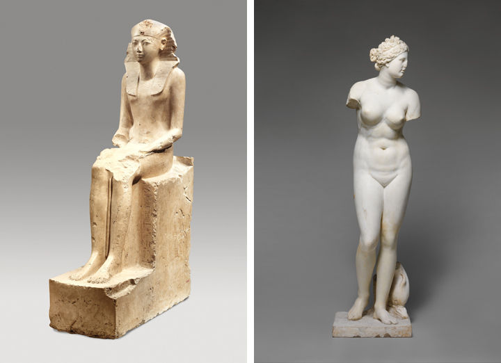 The seated statue of Hatshepsut and the marble statue of Aphrodite