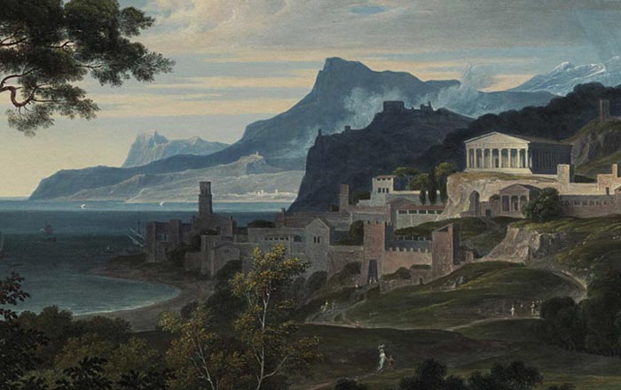 Painting of a landscape with classical buildings
