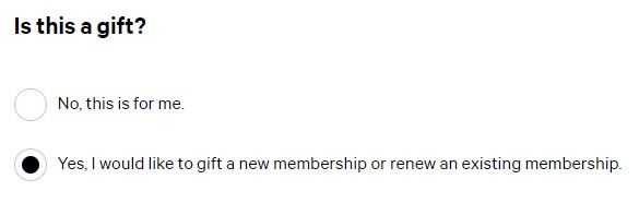 Gift Membership Screenshot