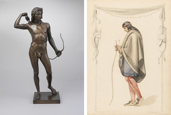 Henry Kirke Brown (American, 1814–1886). Left: Choosing of the Arrow, 1849. Right: Indian Figure in Profile, 1851